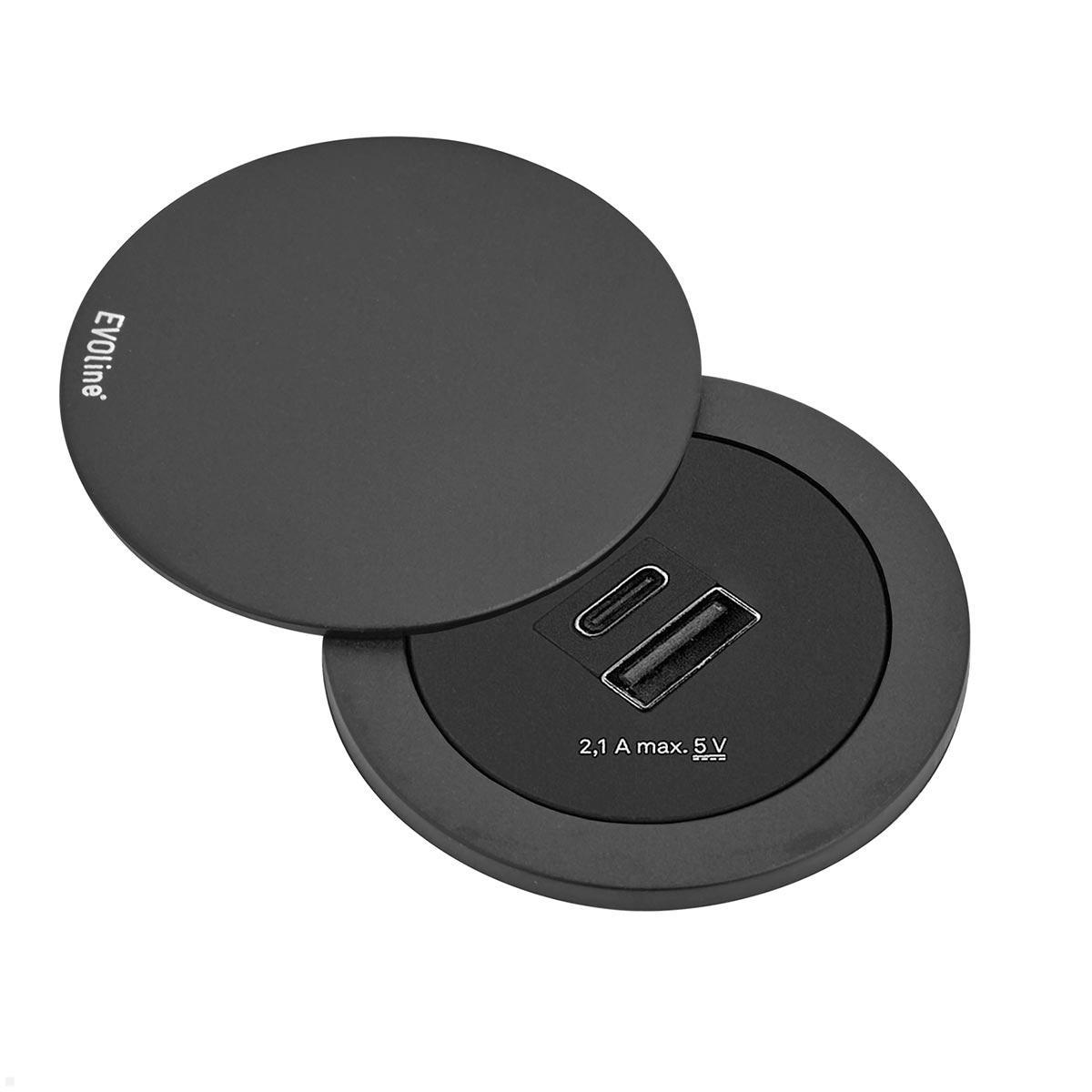 EVOline One USB-Charger A/C mit Deckel, schwarz EVOline One USB-Charger A/C mit Deckel, schwarz