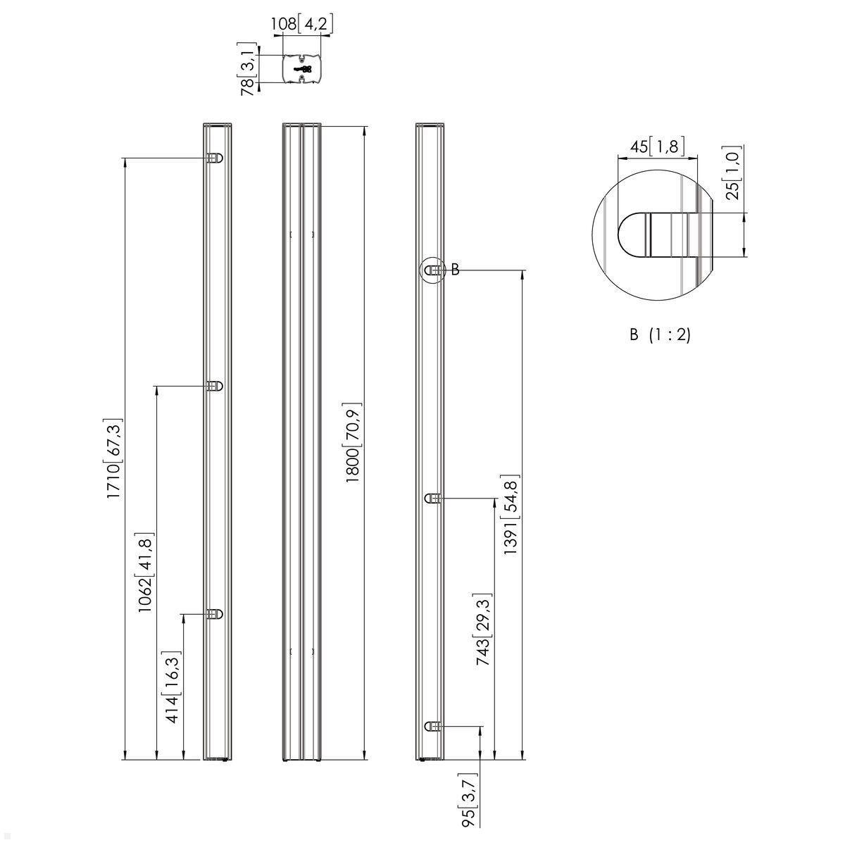 Vogels Connect-it PUC 2718 - 180 cm Säule für Bodenhalterung, schwarz, Zeichnung Maße Vogels Connect-it PUC 2718 - 180 cm Säule für Bodenhalterung, schwarz, Zeichnung Maße