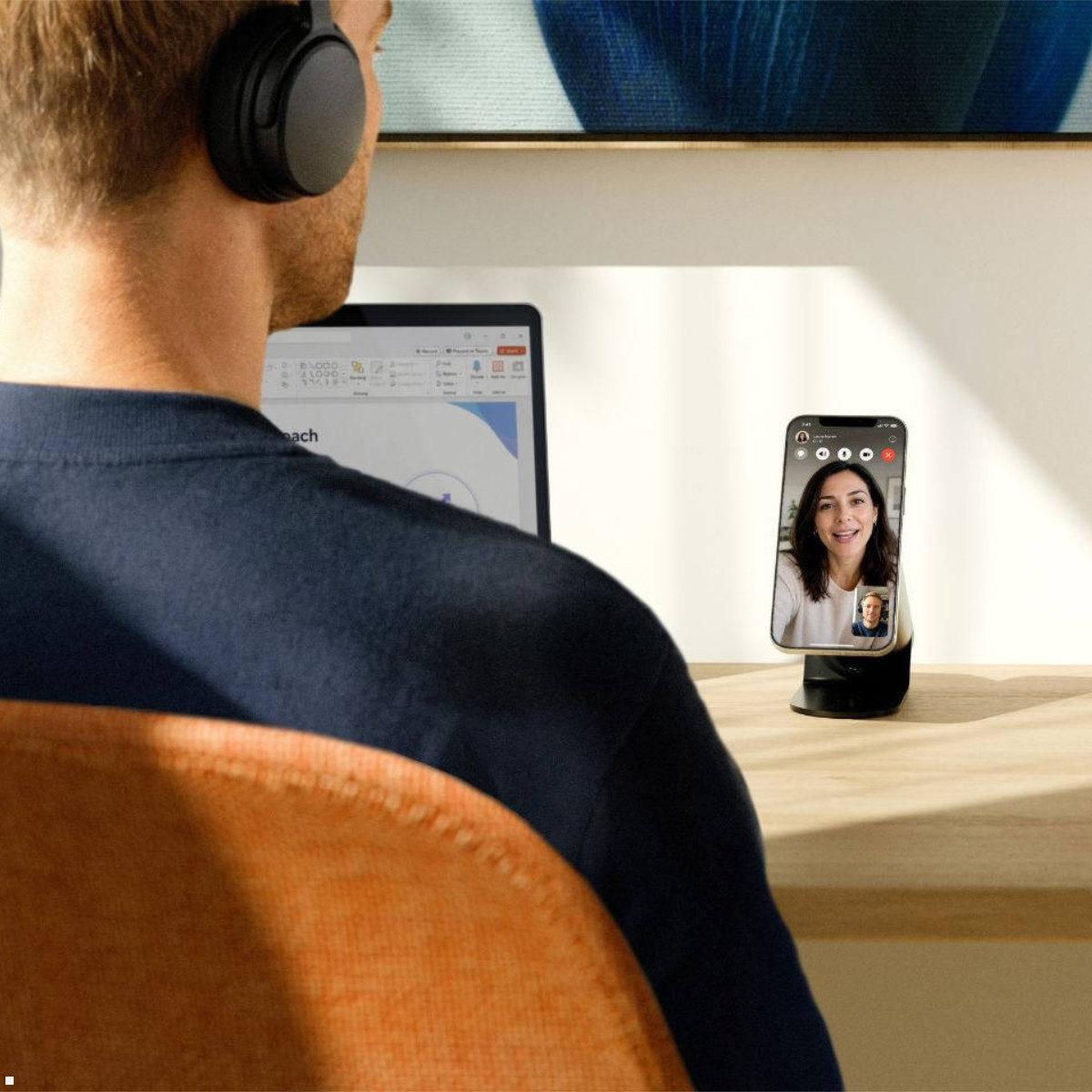 Bachmann NANO Tischsteckdose mit USB-C 45W, Qi2 Wireless Charger, 1 m, schwarz (BM0030781), kabellos laden Smartphone