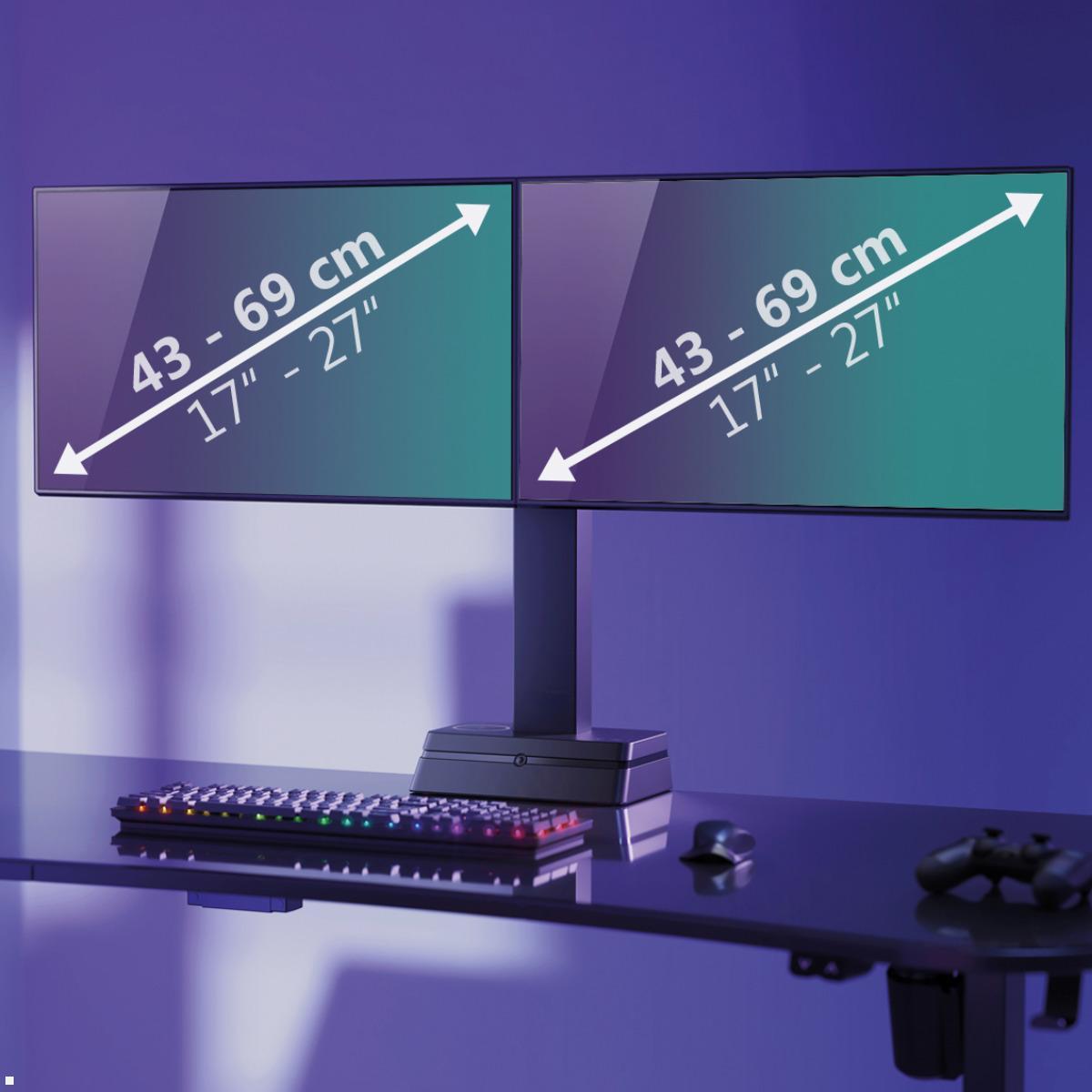 MonLines MTH021B dual Monitor Tischhalterung elektrisch 17 - 27 Zoll, schwarz, Gaming PC Halter