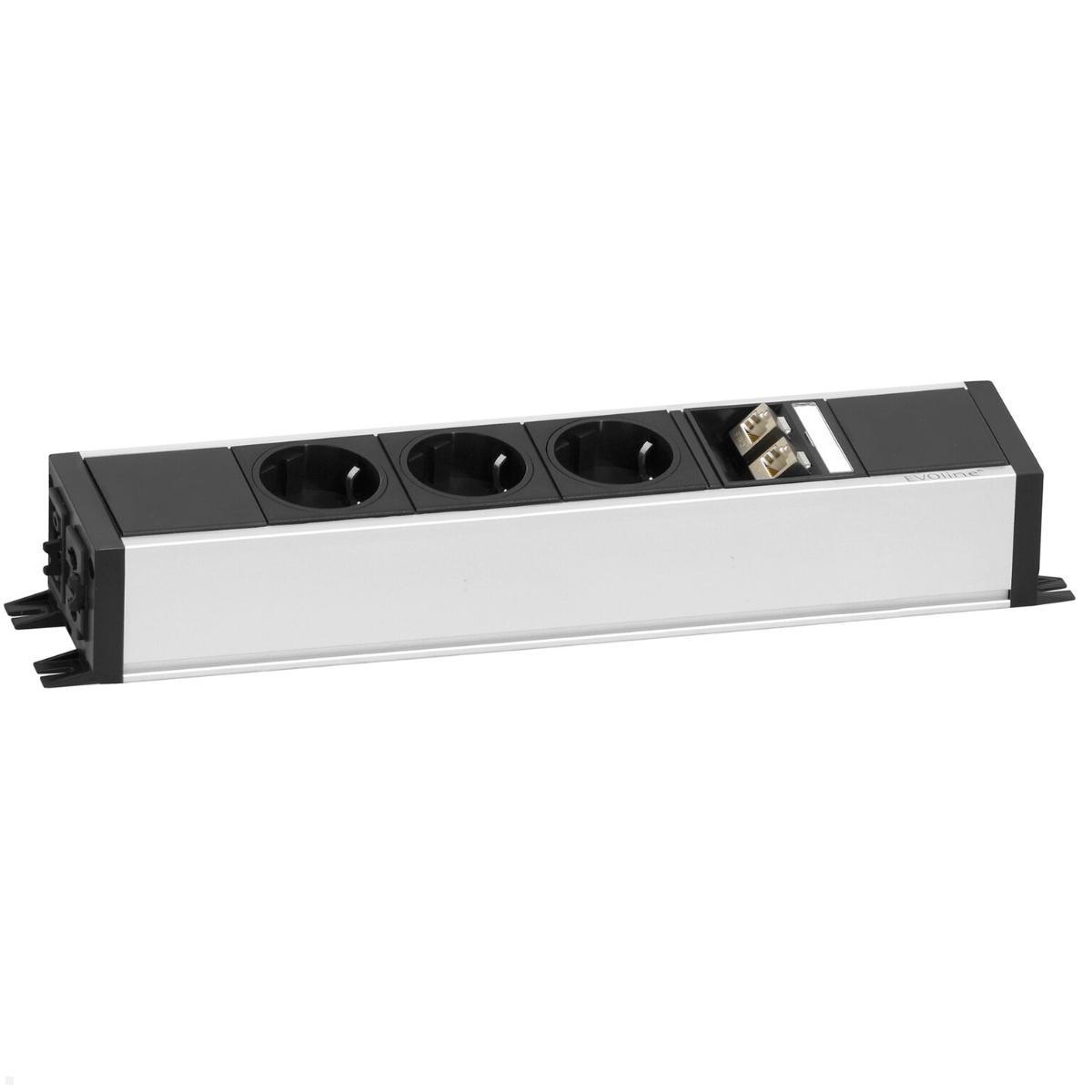 EVOline U-Dock Data small 3-fach Steckdose mit Befestigungswinkel, silber EVOline U-Dock Data small 3-fach Steckdose mit Befestigungswinkel, silber