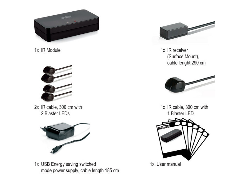Marmitek XTRA SMART IR-Fernbedienungsverlängerung mit Blaster + App Lieferumfang