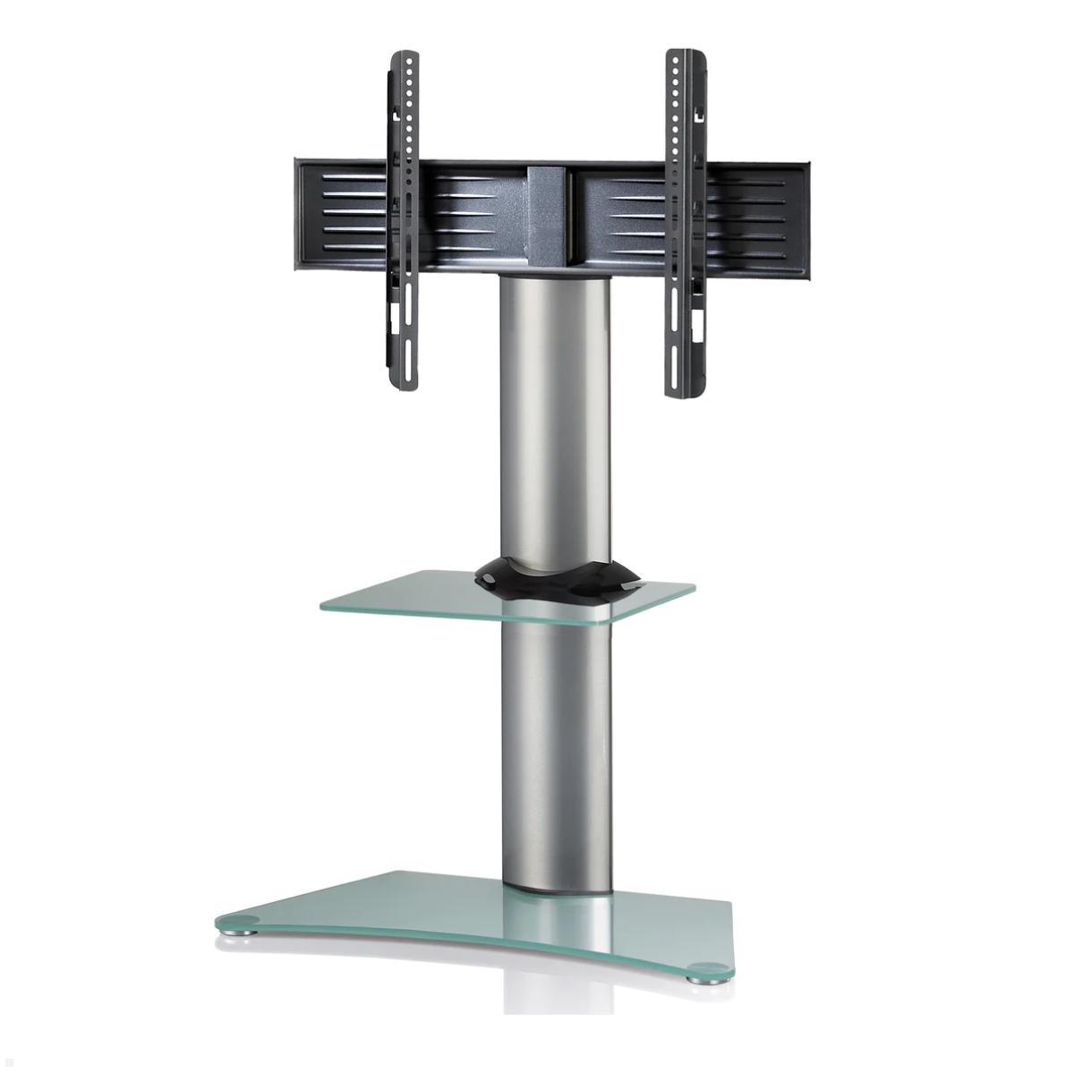 VCM Zental TV Standfuß mit Ablage bis 70 Zoll, Mattglas, silber