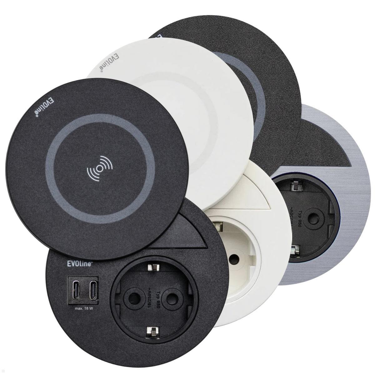 EVOline Circle80 Einbausteckdose mit USB-Charger C/C und DisQ Induktion-Charger, Farbauswahl