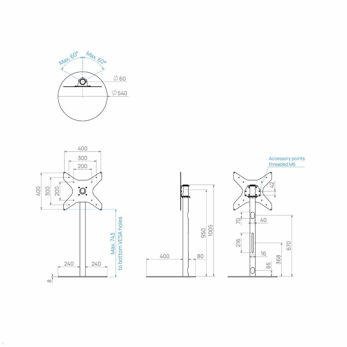 Cavus SPHERE100S44 TV Ständer rund 32 - 65 Zoll Säule 1000 mm, Edelstahl technische Zeichnung Cavus SPHERE100S44 TV Ständer rund 32 - 65 Zoll Säule 1000 mm, Edelstahl technische Zeichnung