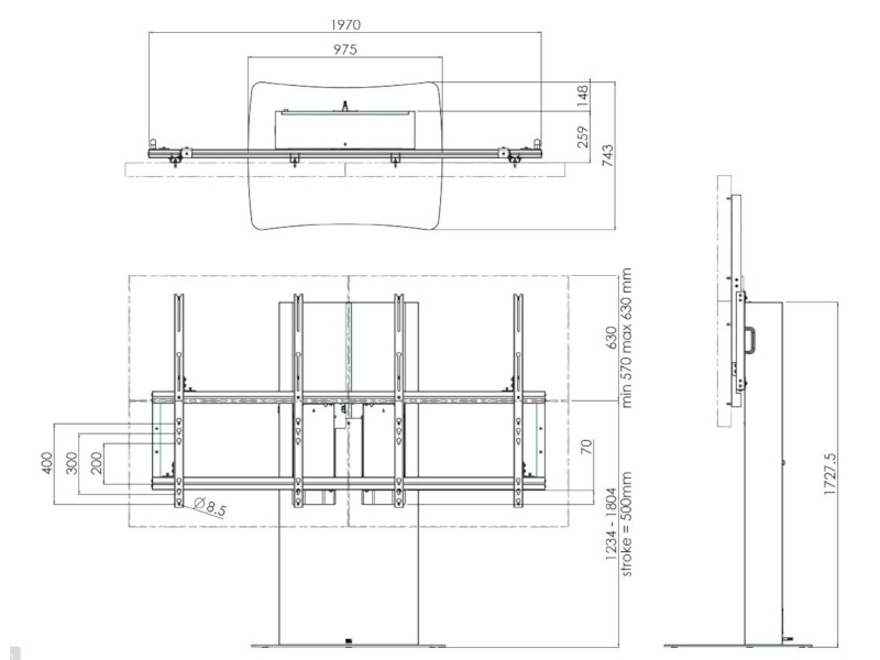 SmartMetals 4-fach Display Videowall, elektrisch höhenverstellbar, 46Zoll Maße