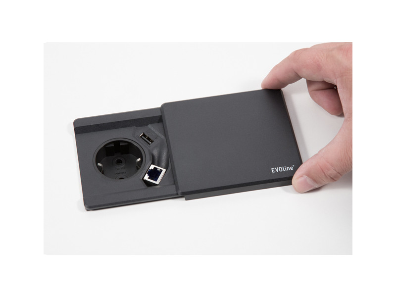 EVOline Square80 1x Schuko mit USB und CAT6 Buchse Schieben EVOline Square80 1x Schuko mit USB und CAT6 Buchse Schieben