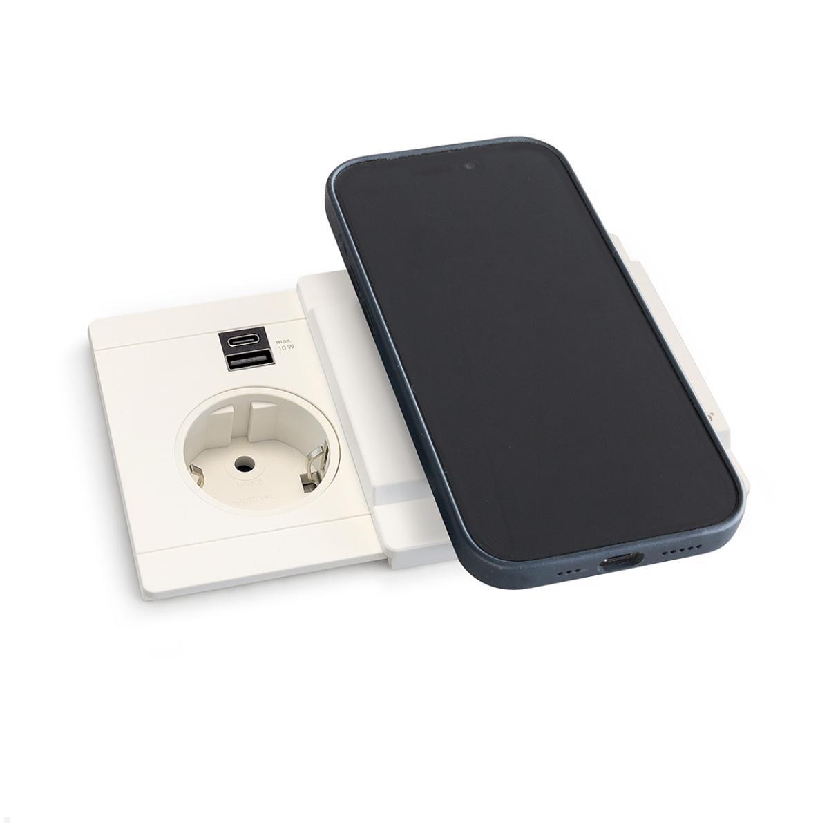 EVOline Schiebedeckel mit magnetischer Qi Ladefunktion für Circle80 USB 18W, weiß, Smartphone laden
