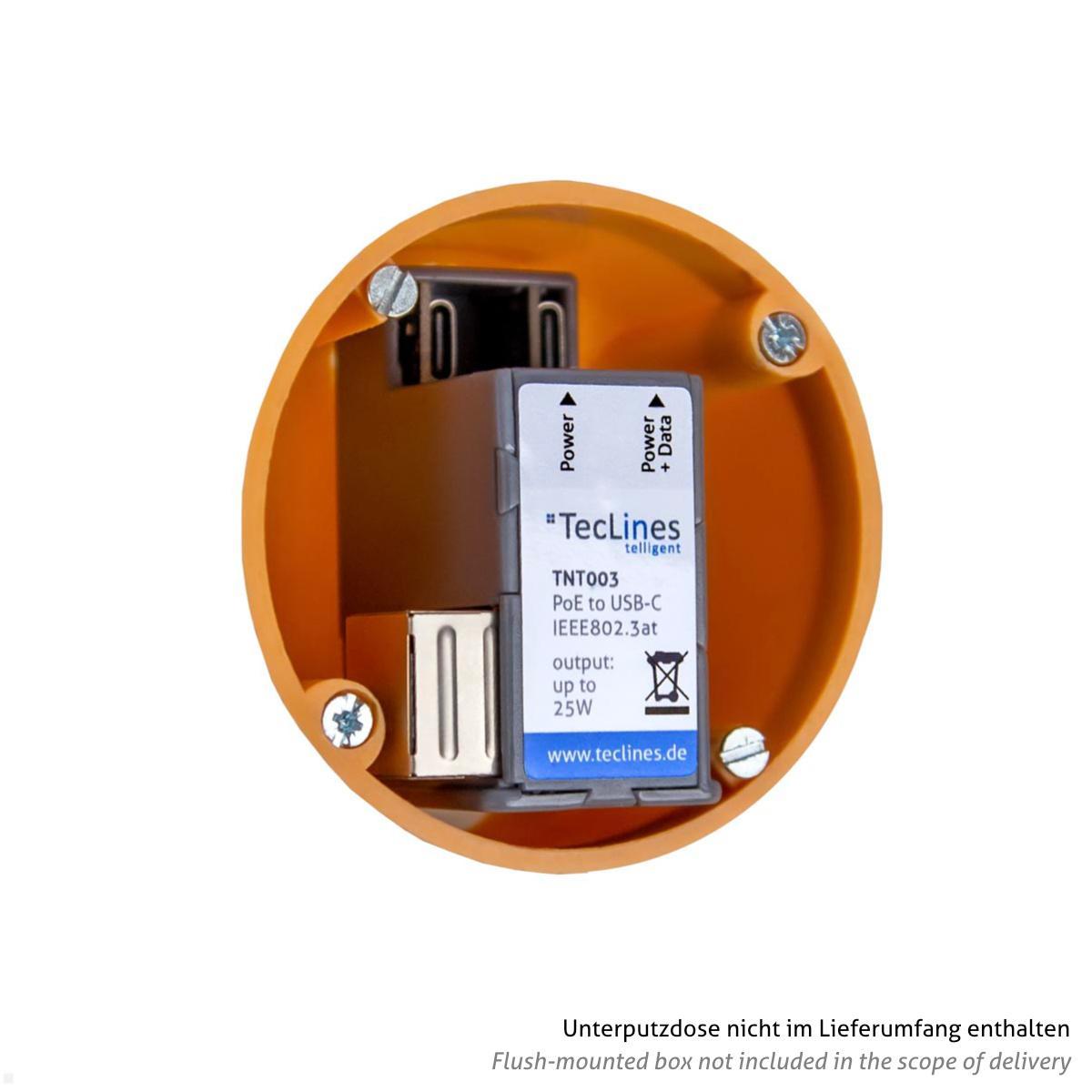 TecLines TNT003 Unterputz PoE Netzteil Ethernet Splitter bis 25 W mit USB-C mit Unterputzdose TecLines TNT003 Unterputz PoE Netzteil Ethernet Splitter bis 25 W mit USB-C mit Unterputzdose
