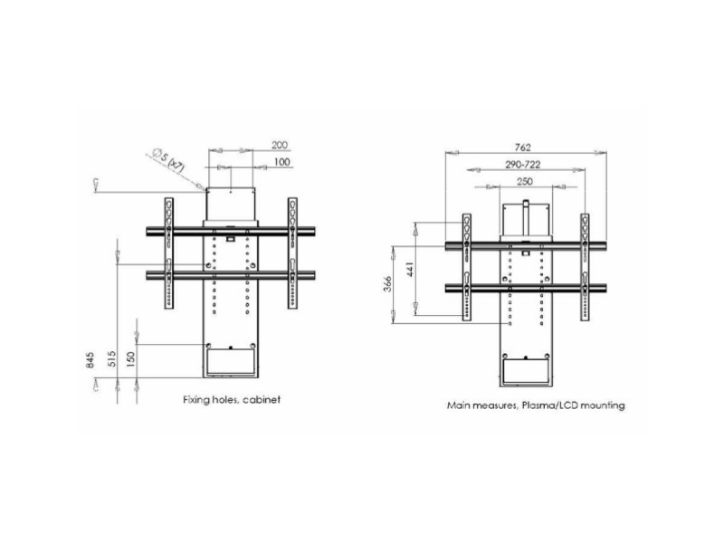 VENSET TS750B elektrischer Einbau TV Lift, 750mm Hub Zeichnung