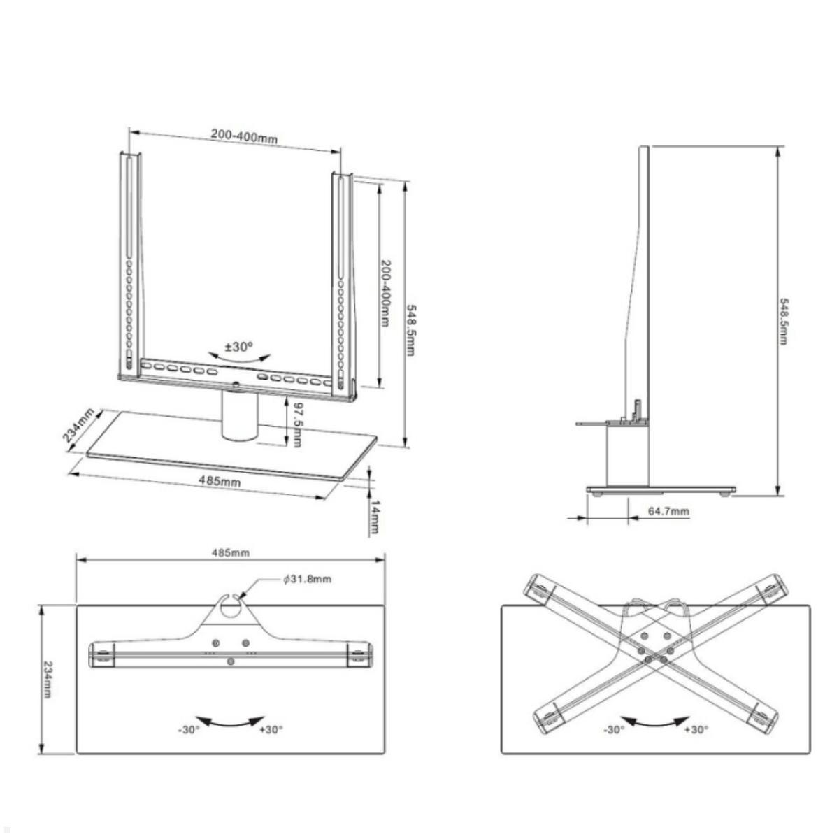 Cavus CAVTSM TV Tischständer schwenkbar Maße Cavus CAVTSM TV Tischständer schwenkbar Maße