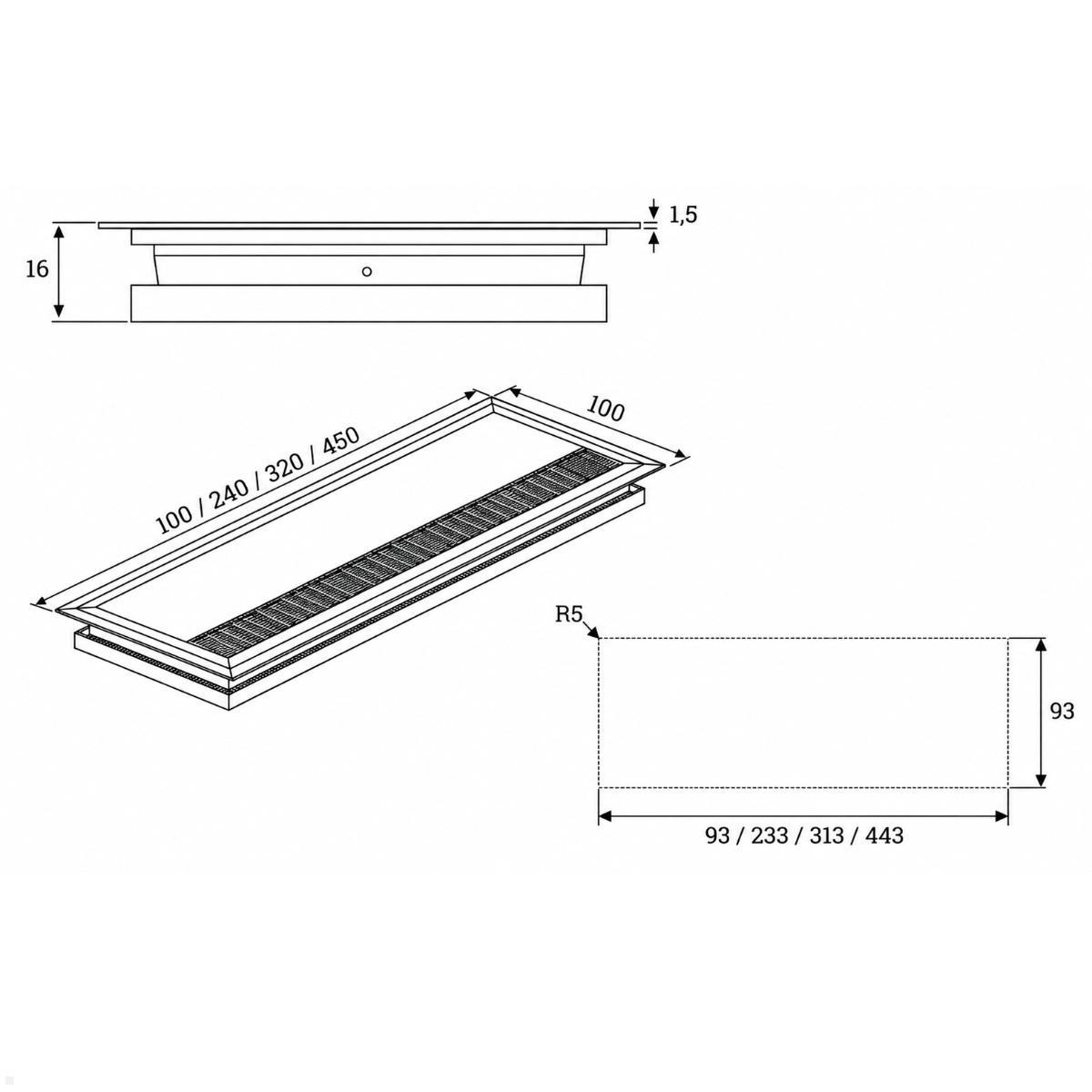 TecLines TKD005 Kabeldurchführung 100x100mm, silber/schwarz, Zeichnung