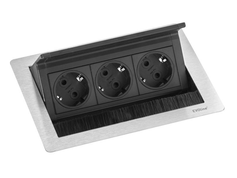 EVOline FlipTop Push 3x Steckdose S front EVOline FlipTop Push 3x Steckdose S front
