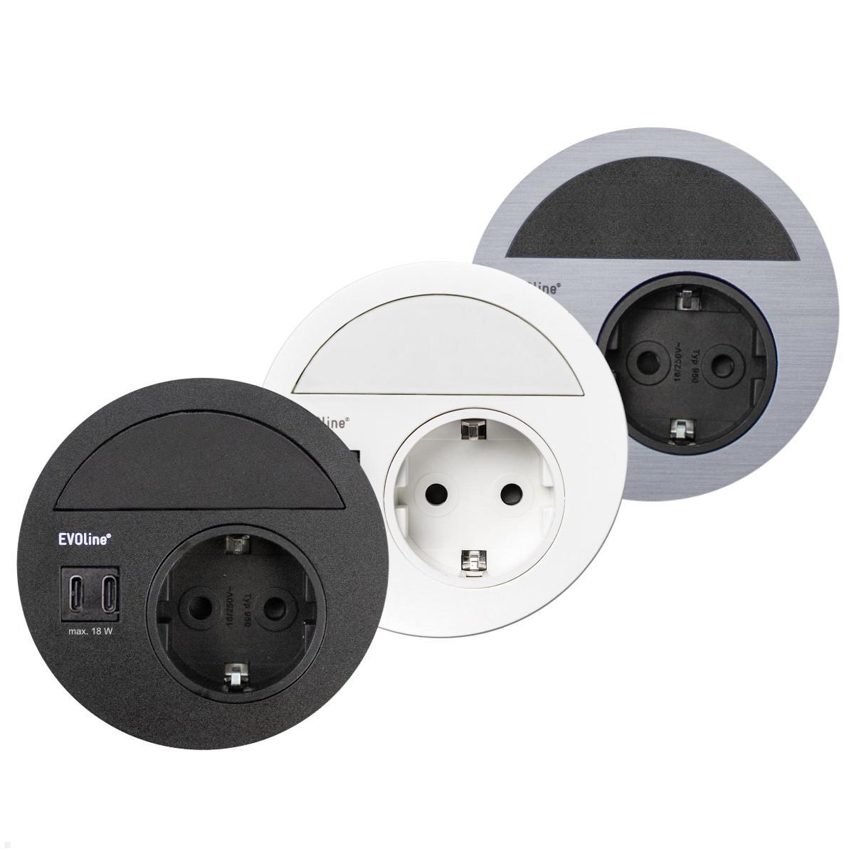 EVOline Circle80 Einbausteckdose mit USB-Charger C/C geschlossen, Farbauswahl EVOline Circle80 Einbausteckdose mit USB-Charger C/C geschlossen, Farbauswahl