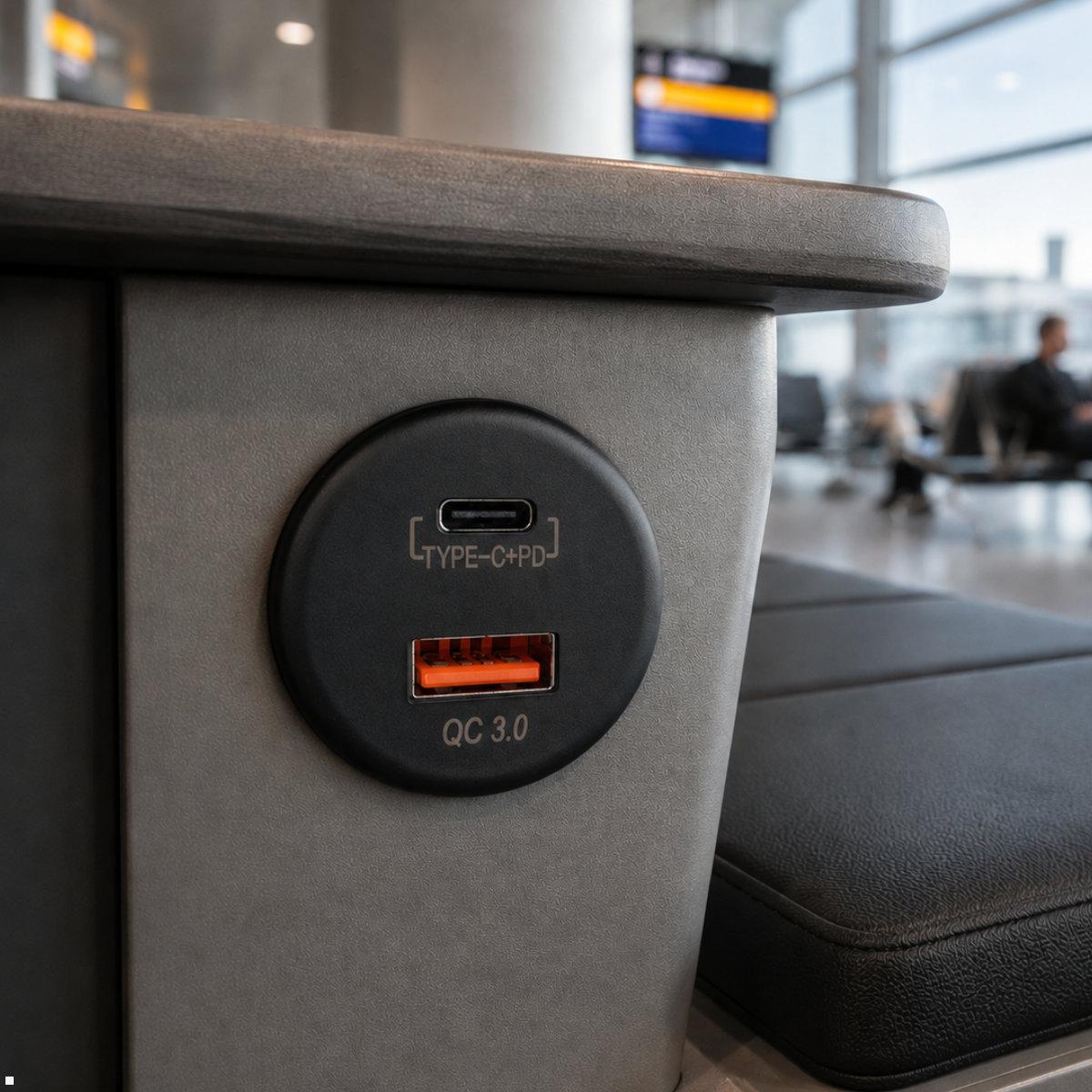 Comount Dual USB-Einbaucharger mit USB-A/C, offene Kabelenden, Quick Charge Power Delivery