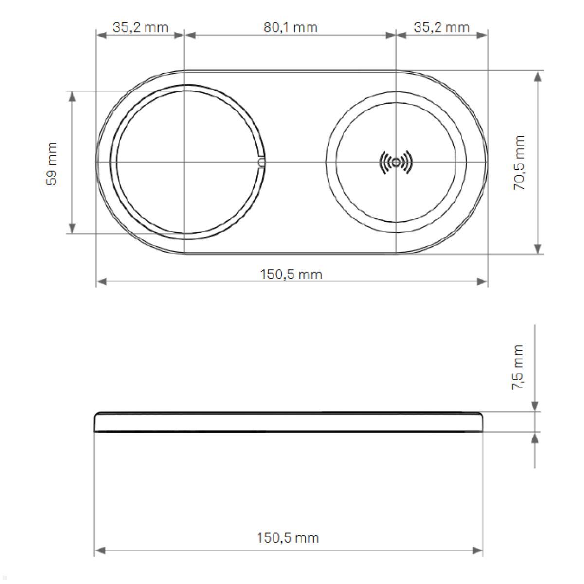 EVOline DisQ One USB-Charger A/C mit Deckel, induktive Ladestation Maße