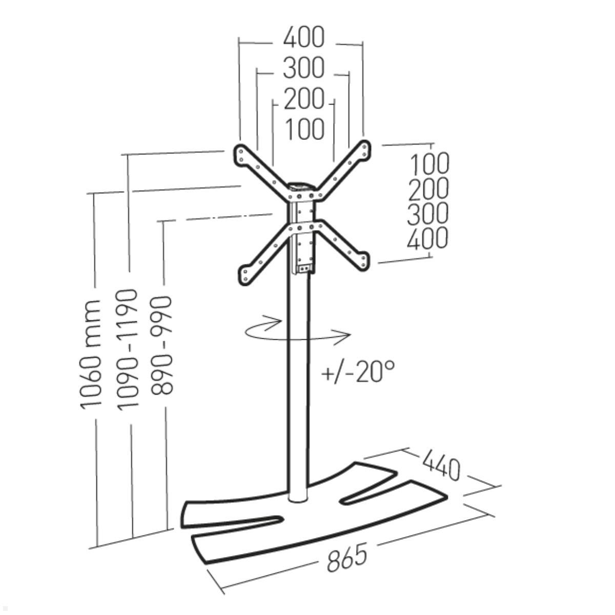 Erard LUX-UP 1050L Fernsehständer 30 - 65 Zoll, weiß, Technische Zeichnung Erard LUX-UP 1050L Fernsehständer 30 - 65 Zoll, weiß, Technische Zeichnung