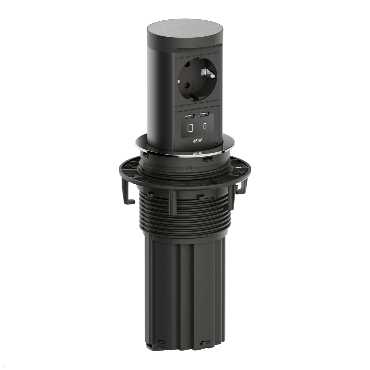 Bachmann ELEVATOR 2 versenkbare Einbausteckdose 3-fach 1x CEE7/3 2x USB-C 2m, Edelstahl Optik