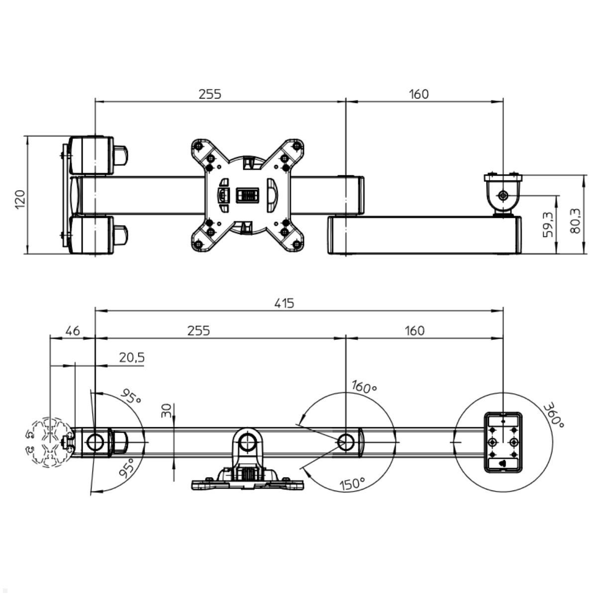 Novus POS connect Arm L415 D-M 853+4829+002 links, silber Maße