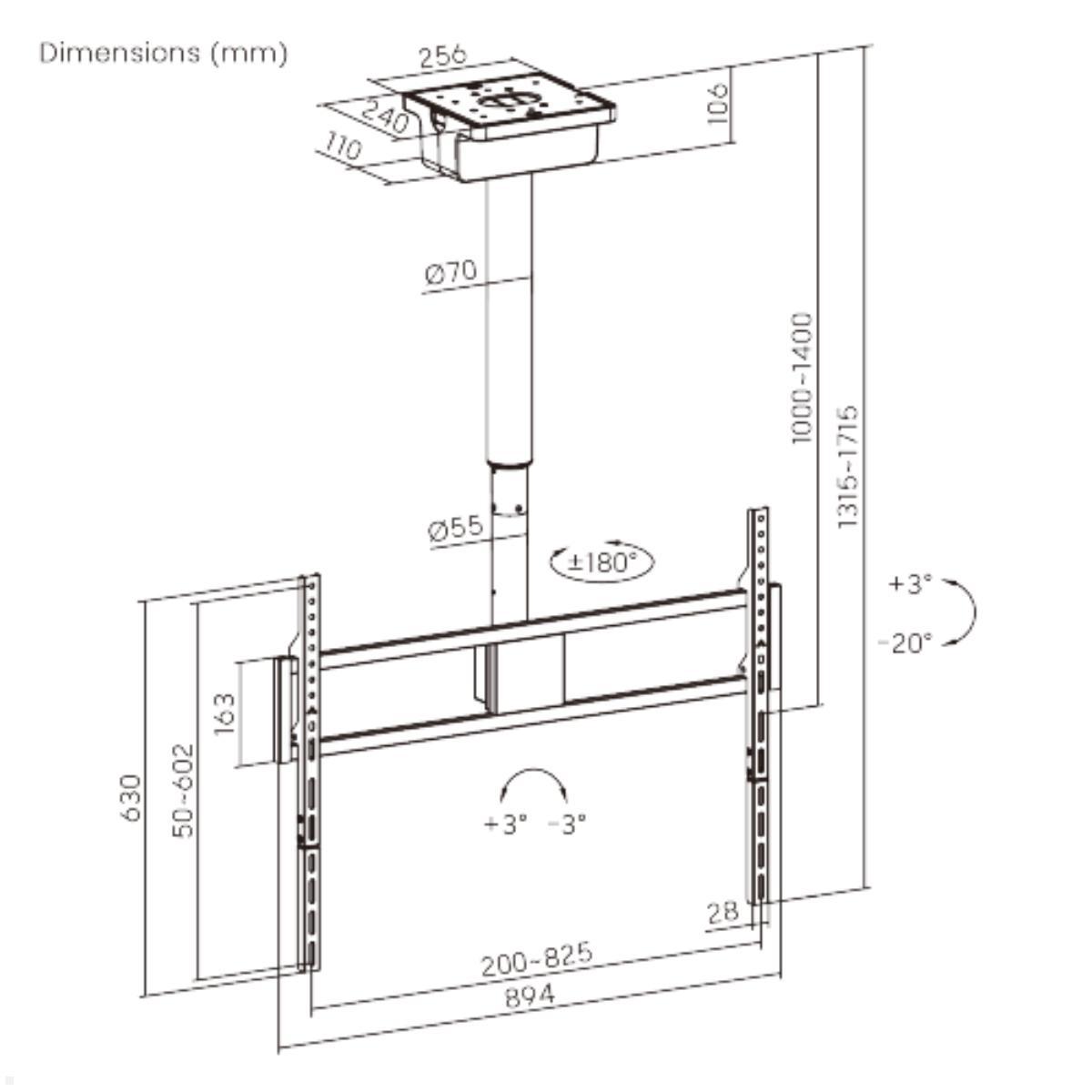 MonLines MLD400B elektrisch schwenkbare TV Lift Deckenhalterung, Hub 400mm, Fernseher Deckenhalterung 50-100 Zoll