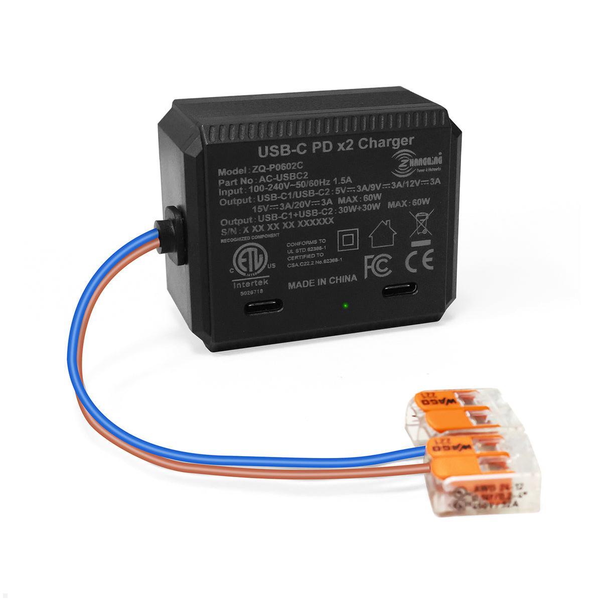 TecLines TNT006 Wandeinbau dual USB-C Tablet Unterputz Netzteil 60W Leistung