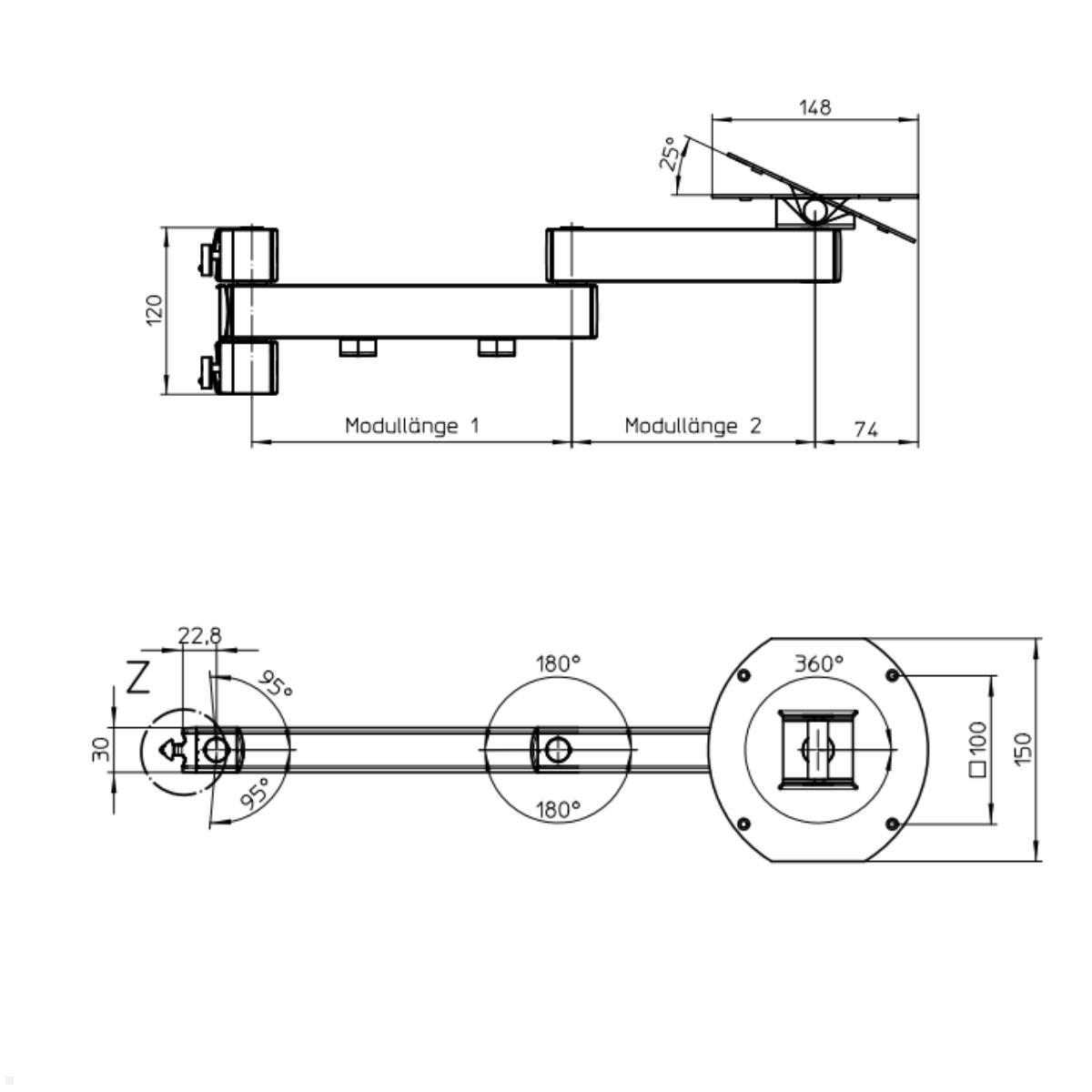 Novus TFC Zubehör Faltarm II Ablage 175-230 mm Zeichnung mit Maßen