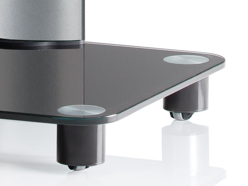 VCM Tosal silber Fernsehständer mit Regal Schwarzglas inkl. Rollen, Detailansicht VCM Tosal silber Fernsehständer mit Regal Schwarzglas inkl. Rollen, Detailansicht