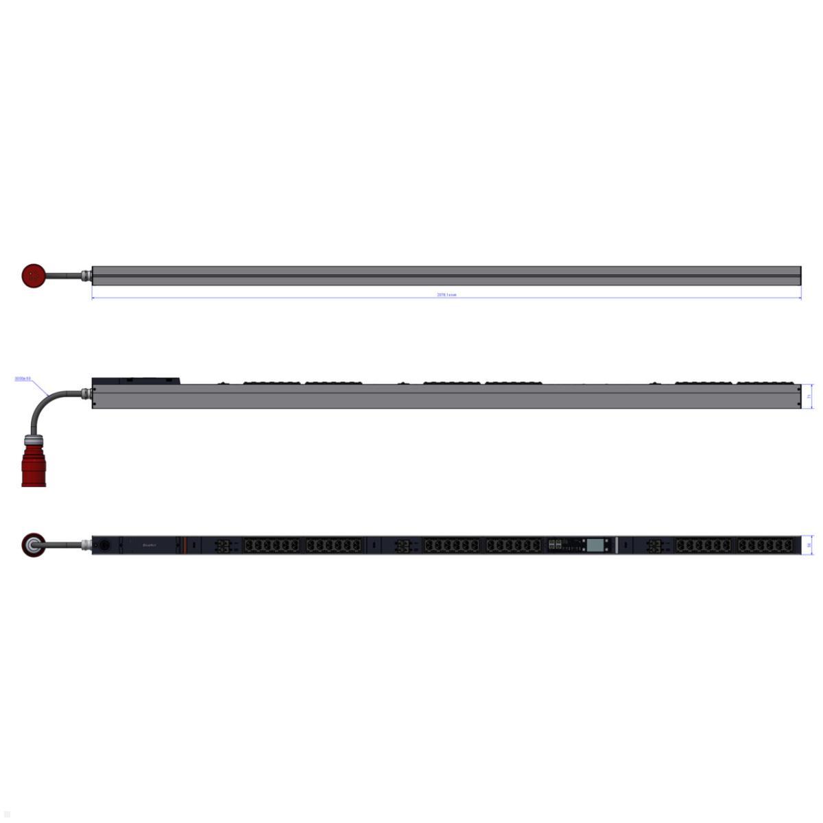 Bachmann BN PRO M+ Metered RCM – 32A Rack PDU mit 36xCombo 6xMCB, 3,0m CEE 32A/5p (BM0024763), 36 Steckdosen RCM