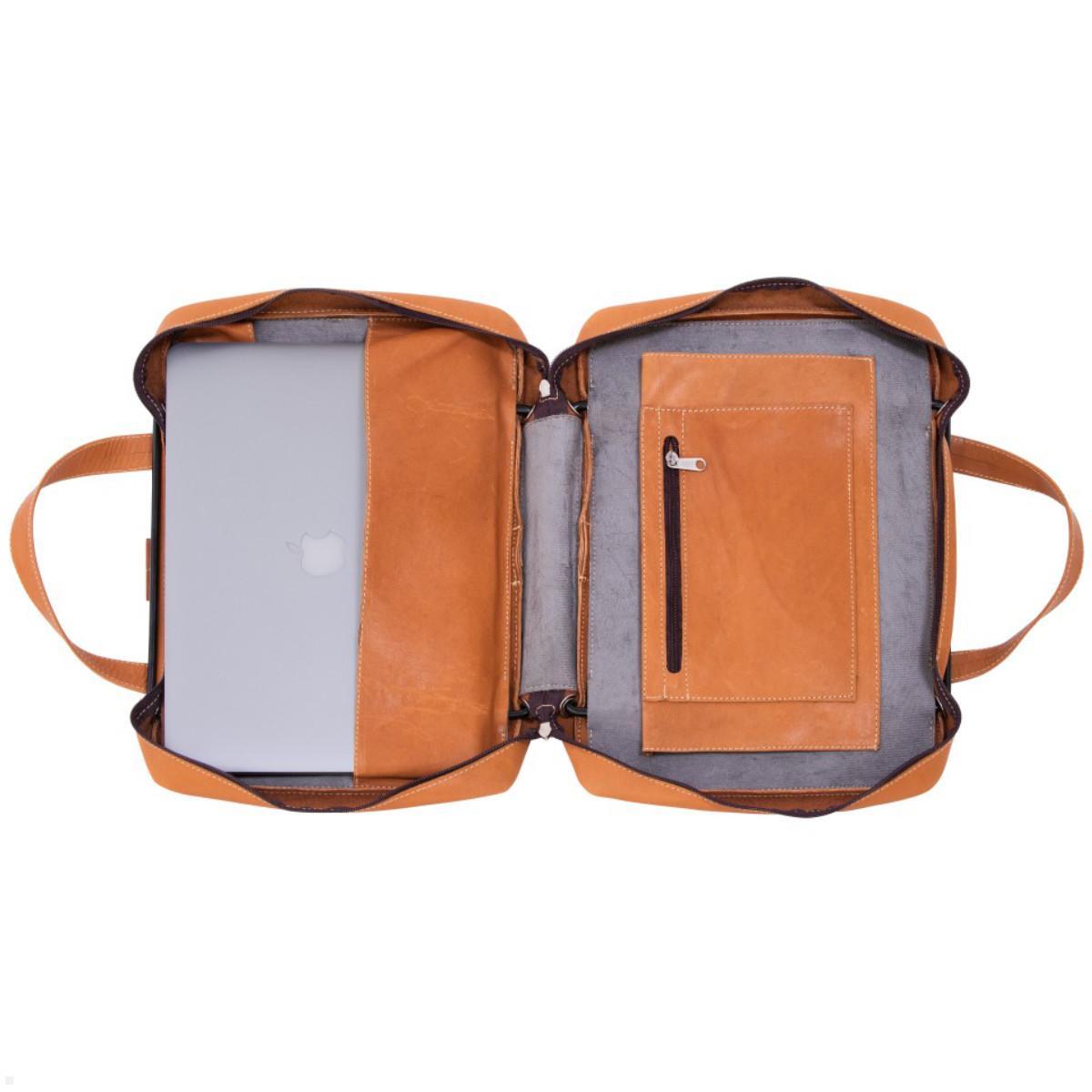 R-Go Viva Laptoptasche mit höhenverstellbarem Laptop Ständer, braun, aufgeklappt R-Go Viva Laptoptasche mit höhenverstellbarem Laptop Ständer, braun, aufgeklappt