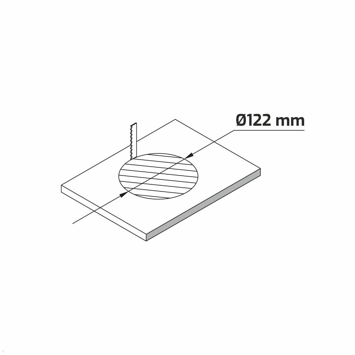 TecLines TVS003B versenkbare 4-fach Steckdose, Qi, 2x USB-A, 2x RJ45, schwarz, Zeichnung Montagebohrung 