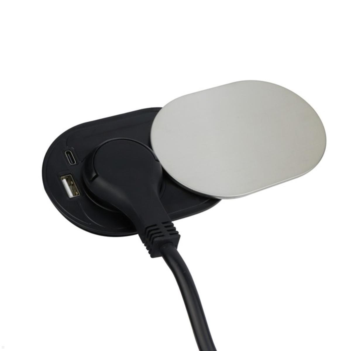 TecLines TES013S Einbausteckdose mit USB-Charger A/C, Schiebedeckel, silber, USB Ladeanschluss