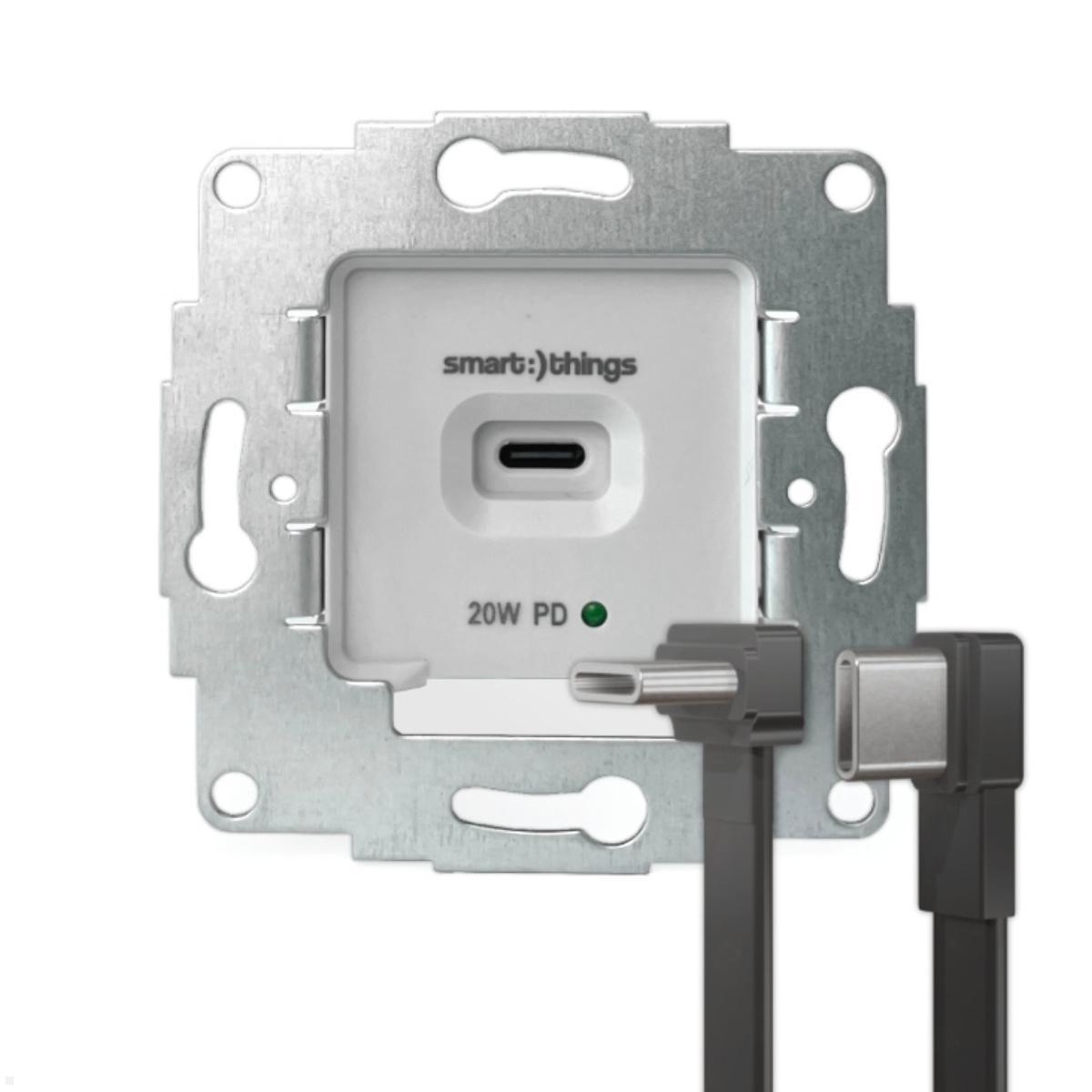 smart things sCharge 20W Unterputz Netzteil sC20-EU C mit USB-C/C Kabel, Frontansicht mit Kabel