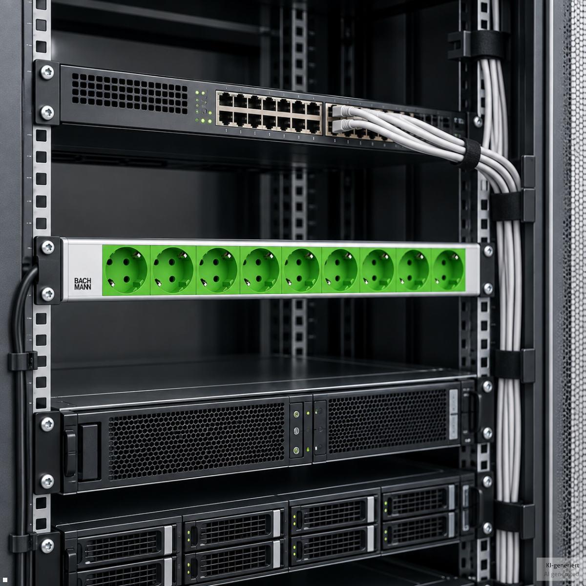 Bachmann IT PDU 19Zoll Steckdosenleiste 9x Steckdose Töpfe grün (800.3479), PDU Basic 9-fach Steckdosenleiste