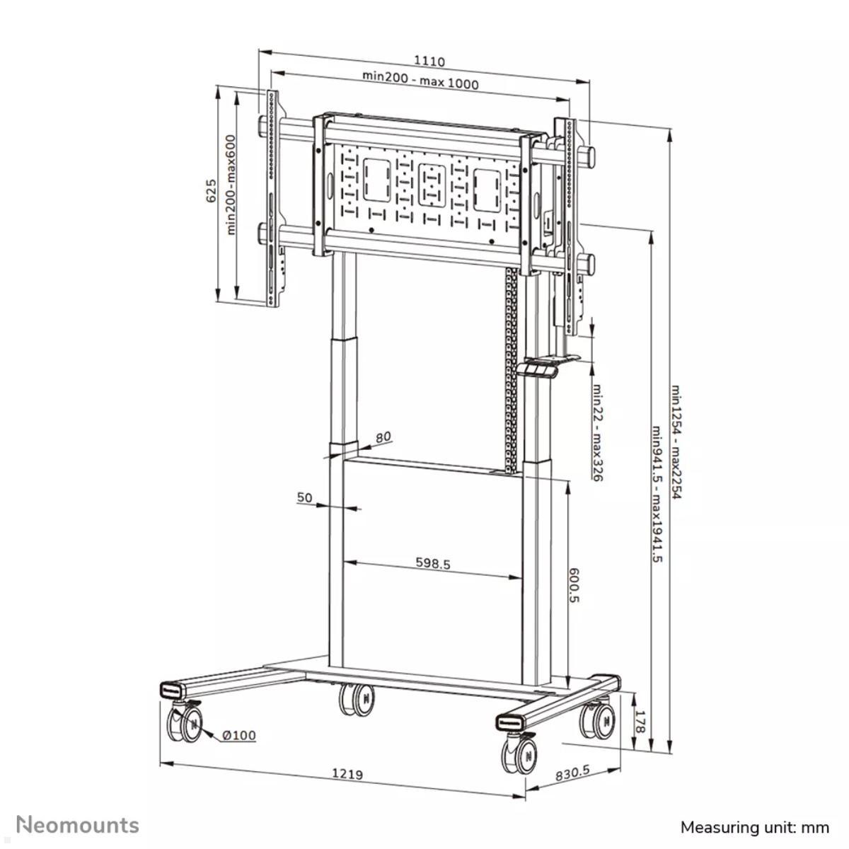 Neomounts MOVE Lift X TV-Trolley motorisiert 65-105 Zoll, Trolley Präsentationsbereich