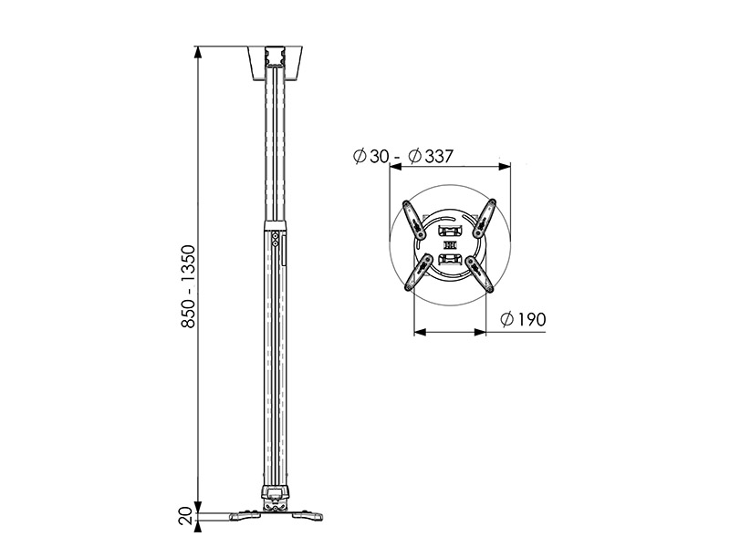 Vogels PPC 1585 Projektor Deckenhalterung 850-1350mm 15kg, Skizze