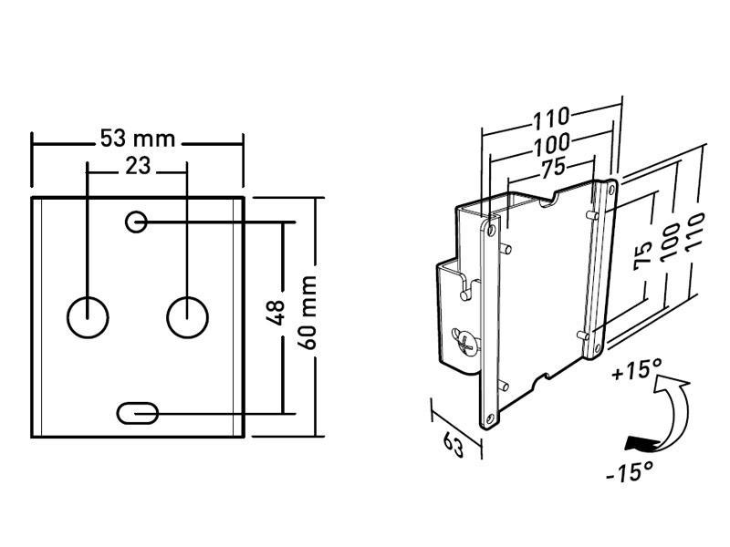 Erard APPLIK 2423 neigbare Monitor Wandhalterung 15 - 28 Zoll, schwarz - Technische Zeichnung Erard APPLIK 2423 neigbare Monitor Wandhalterung 15 - 28 Zoll, schwarz - Technische Zeichnung