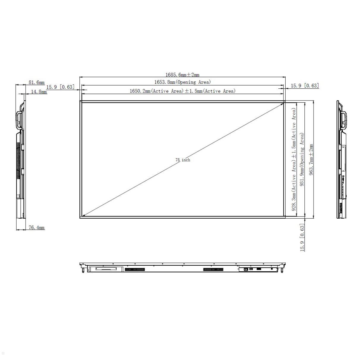 Clevertouch CL Pro Serie Commercial Display 75” (12975CLPRO), Maße Clevertouch CL Pro Serie Commercial Display 75” (12975CLPRO), Maße