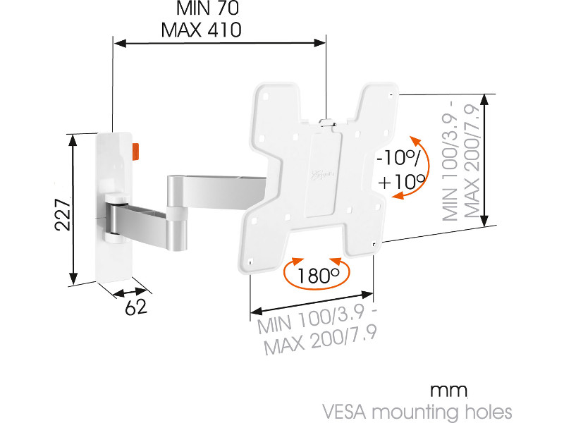 Vogel's WALL 3145 TV Wandhalterung neigbar 19"-40", weiß Maße