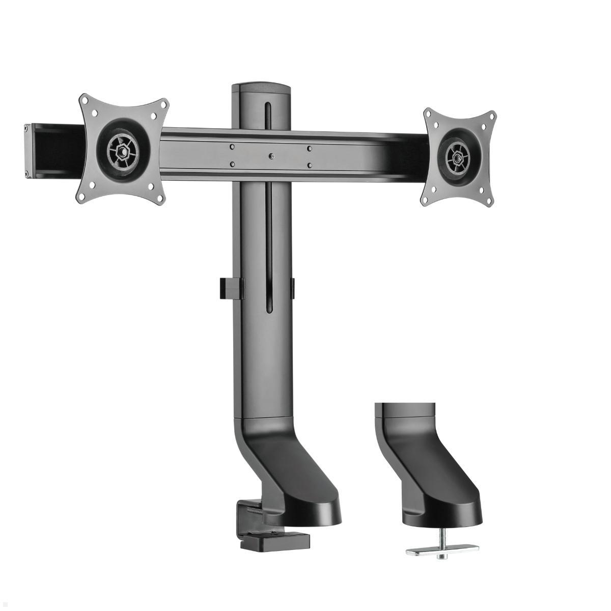 MonLines MTH022B dual Monitor Tischhalterung bis 32 Zoll, höhenverstellbar, schwarz, Tischklemme Monitorarm