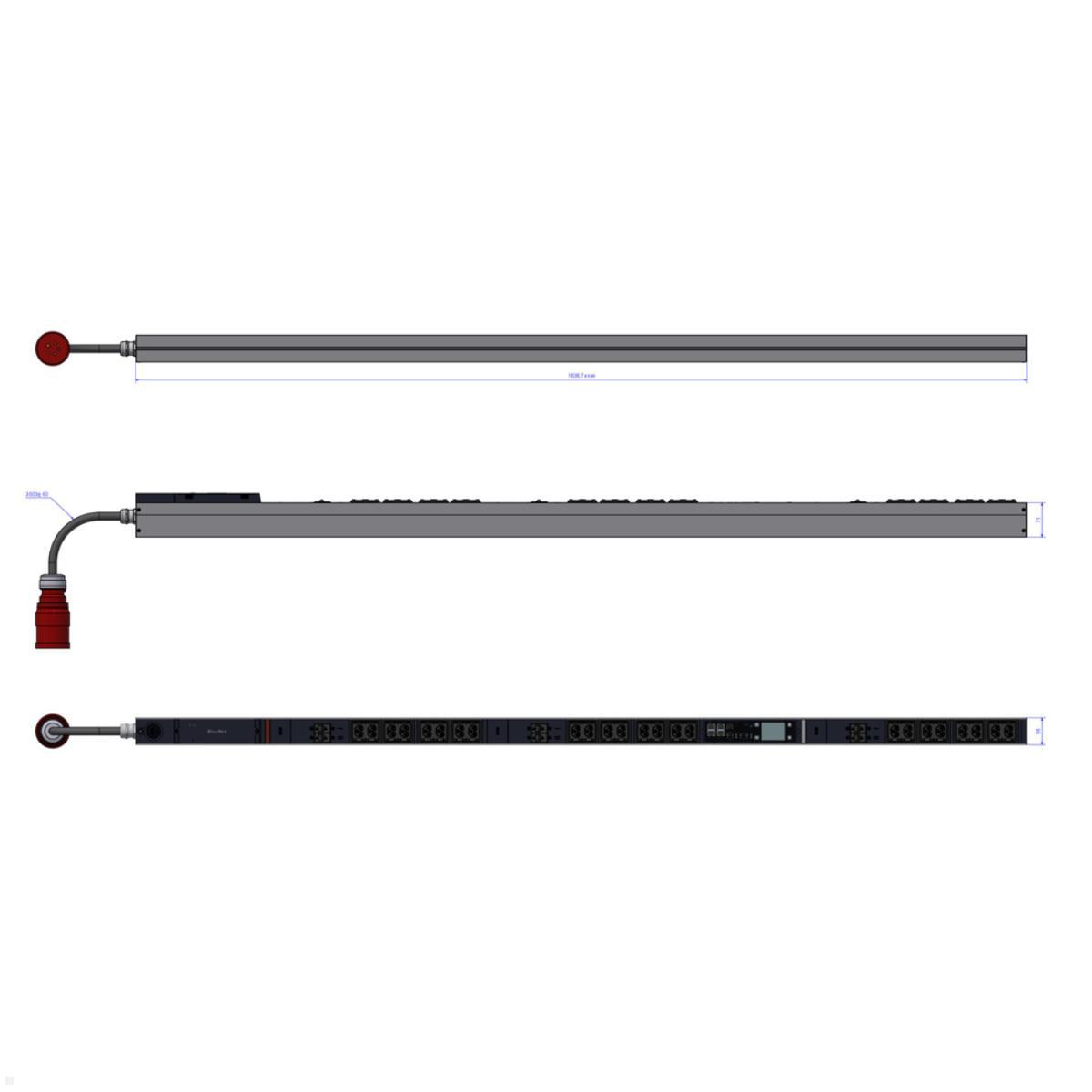 Bachmann BN PRO M+ Metered RCM – 32A Rack PDU mit 24xCombo 6xMCB, 3,0m CEE 32A/5p (BM0024765), Rack PDU Typ B
