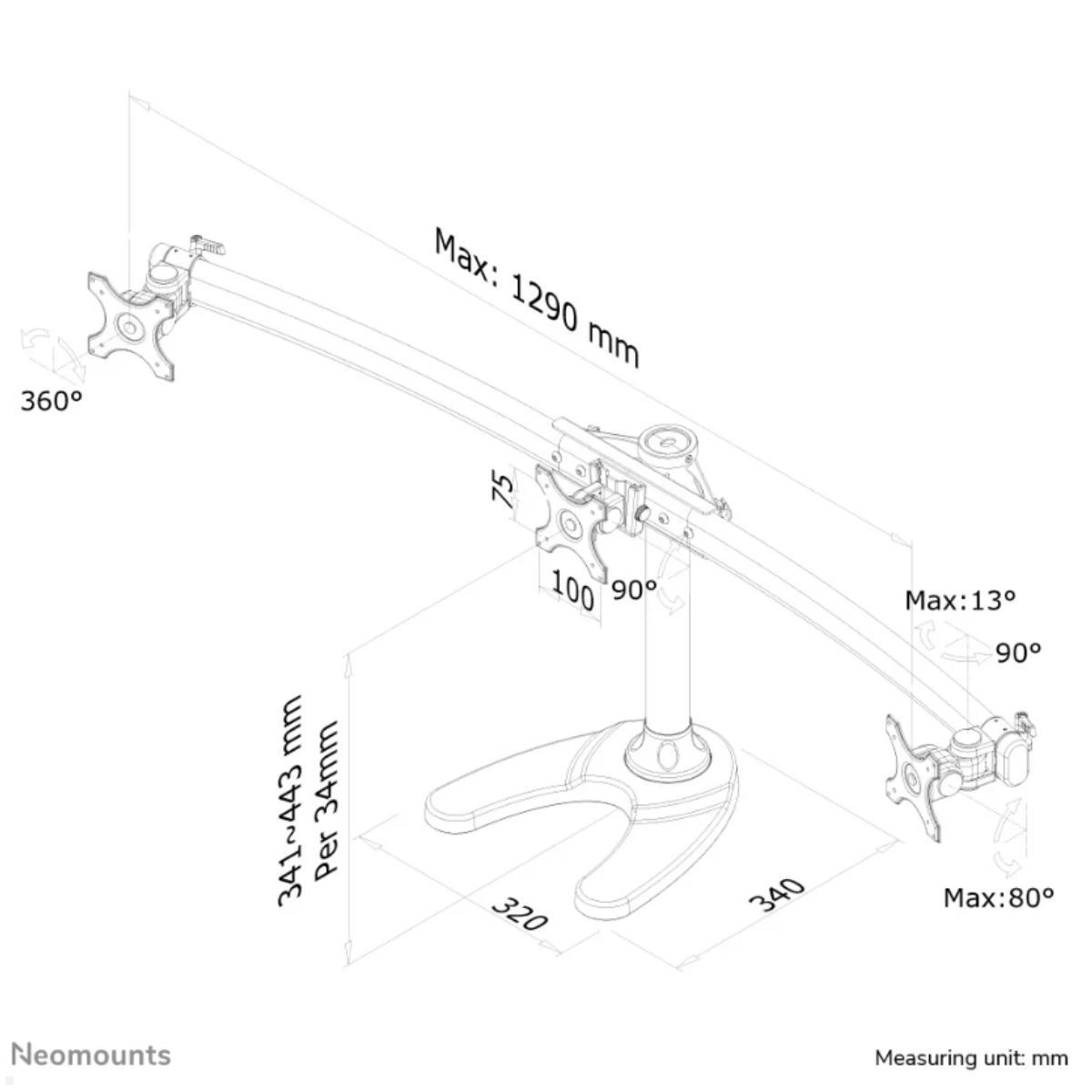 Neomounts FPMA-D700DD3 dreifache Monitor Tischhalterung, Skizze Neomounts FPMA-D700DD3 dreifache Monitor Tischhalterung, Skizze