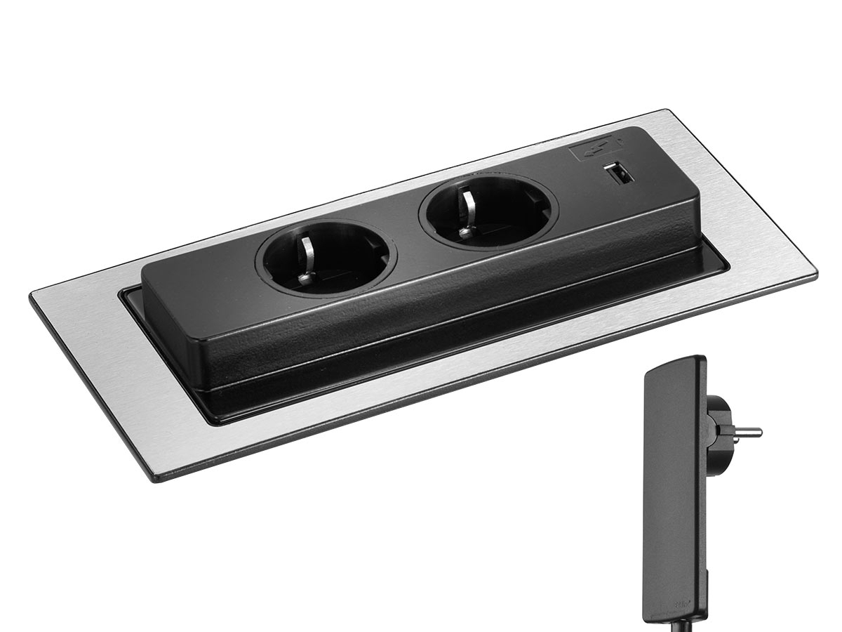 EVOLine BackFlip mit EVOline PlugFix, 2x Steckdose, 1x USB Charger EVOLine BackFlip mit EVOline PlugFix, 2x Steckdose, 1x USB Charger