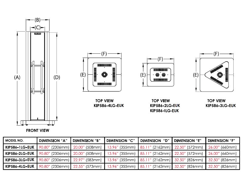 peerless KIP586-2LG-EUK Dual-Totem-Kiosk Maße
