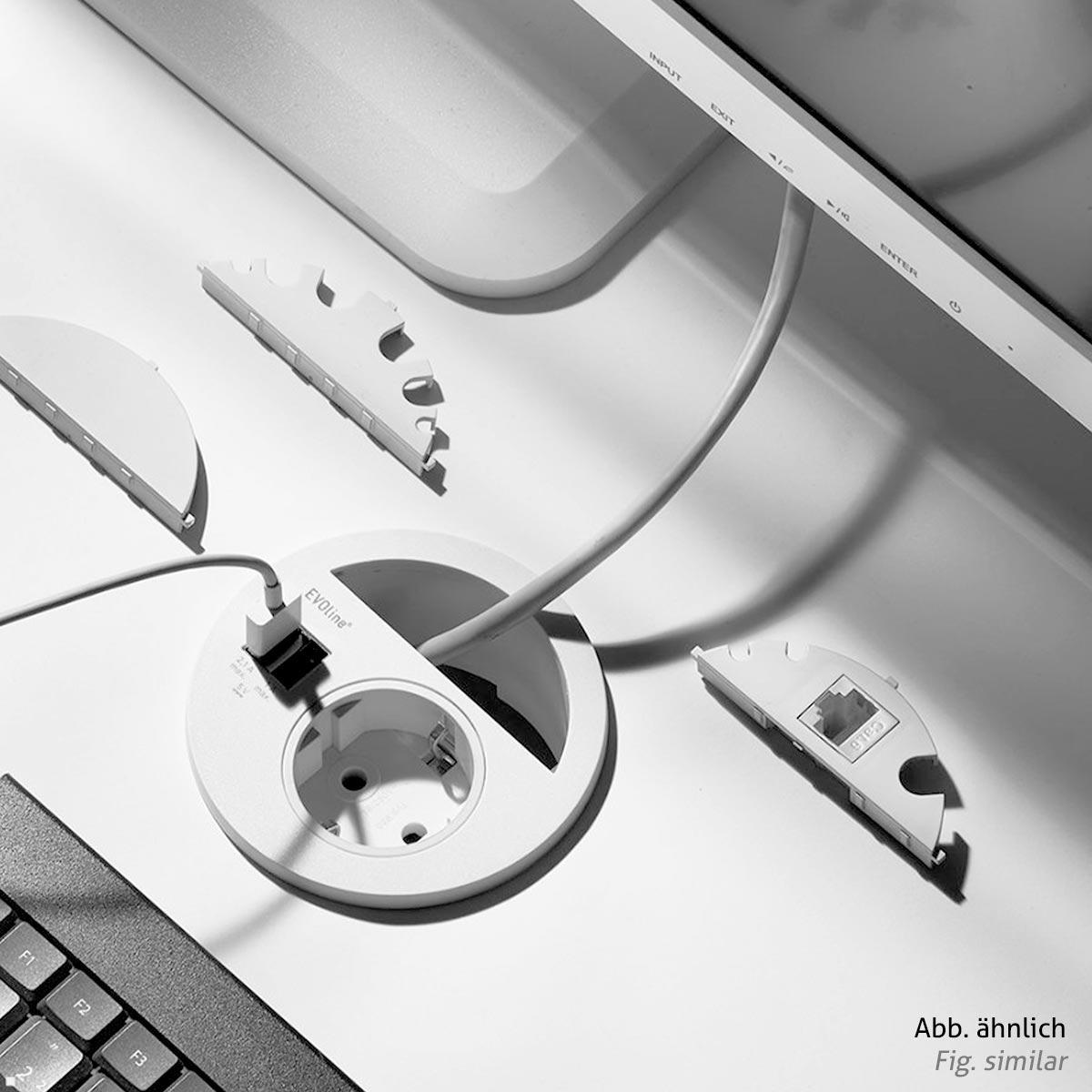 EVOline Circle80 Einbausteckdose mit USB-Charger A/C, schwarz, Einbaubeispiel EVOline Circle80 Einbausteckdose mit USB-Charger A/C, schwarz, Einbaubeispiel