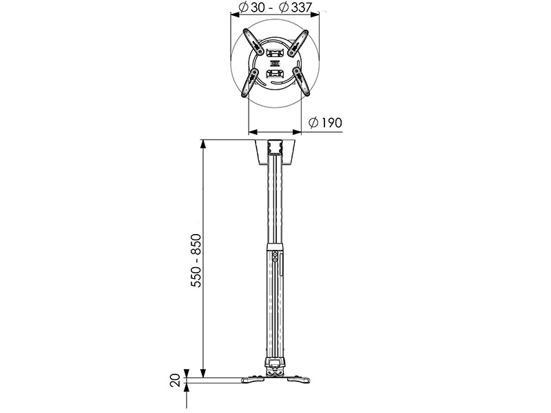 Vogels PPC 1555 Beamer Deckenhalterung 550-850mm 15kg, Skizze