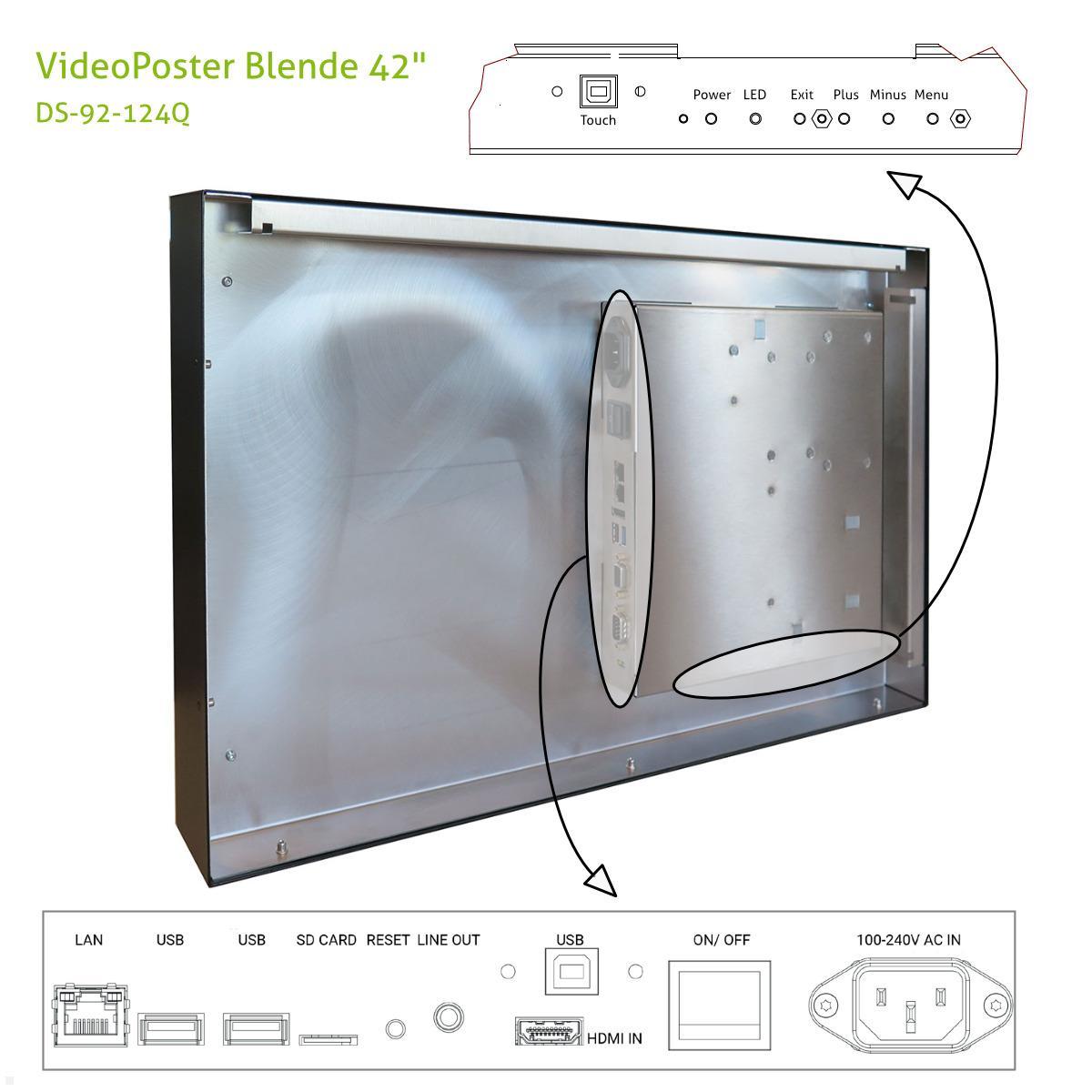 Distec BLO-Line A1 Brandschutz Monitor 42 Zoll VideoPoster Blende quer (DS-92-124Q) Anschlüsse