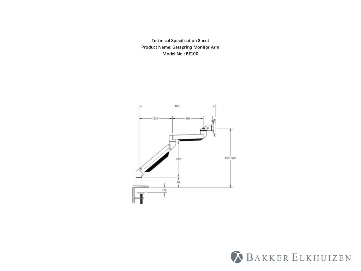 BakkerElkhuizen Premium Office Monitor Tischhalterung Klemme bis 32 Zoll, silber technische Zeichnung