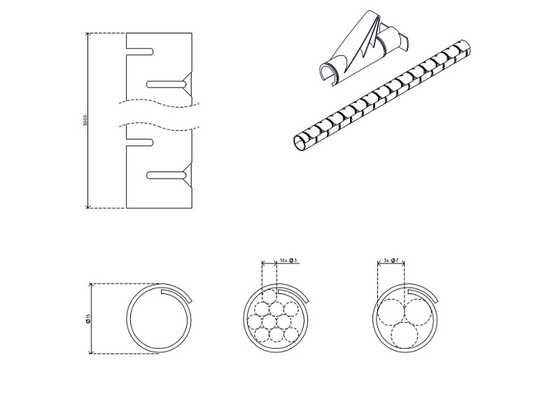 Dataflex Addit 33.733 Kabelschlucker ø15 mm/3 m mit Einzugshilfe Zeichnung Dataflex Addit 33.733 Kabelschlucker ø15 mm/3 m mit Einzugshilfe Zeichnung
