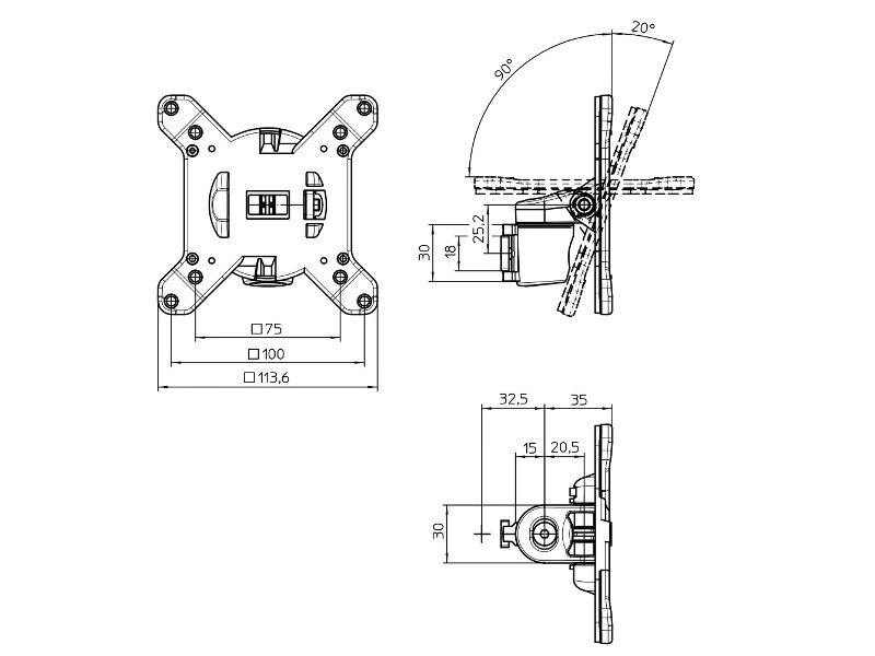 Novus MY one SW Wandhalterung mit Slatwall Anbindung 910+1071+000 weiß Maße
