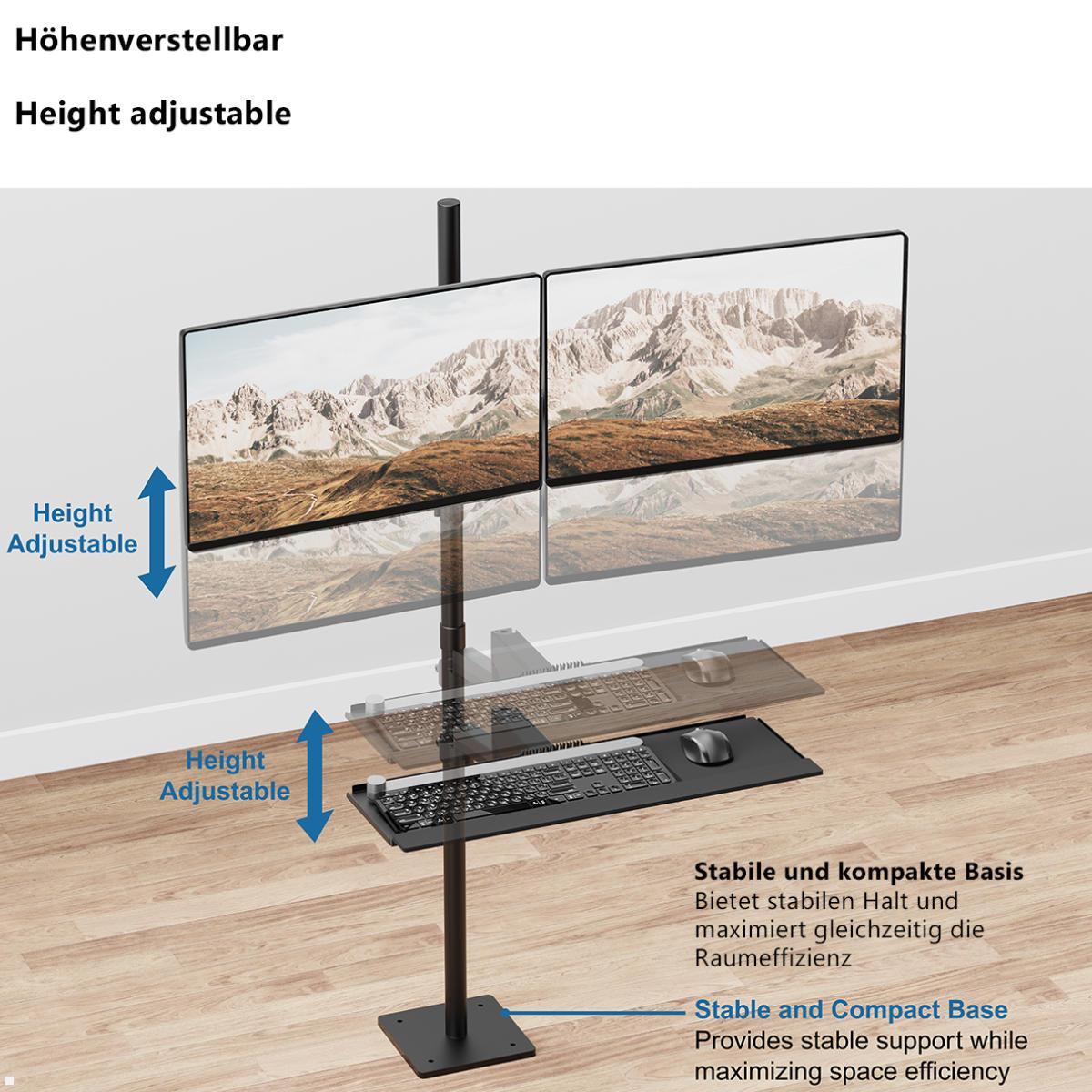MonLines MBS020B dual Monitor Bodenstandfuß anschraubbar mit Tastaturhalterung, höhenverstellbar